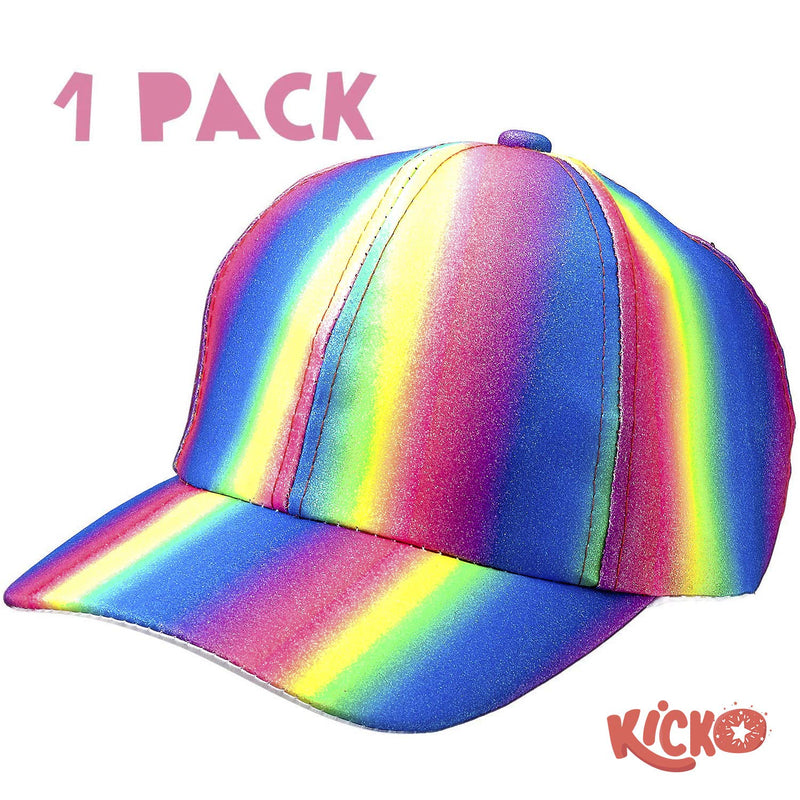 Kicko Rainbow Glitter Baseball Cap - 1 Piece, Snapback Brimmed Hat - One Size Fits All - 9