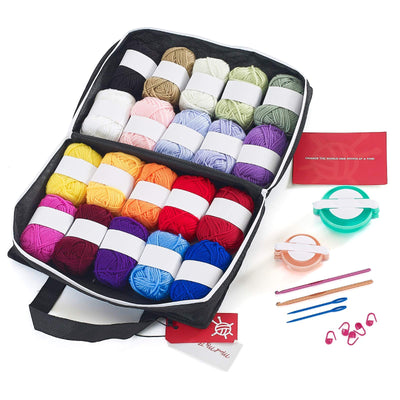 Mind My Thread 20 Skeins Soft Acrylic Yarns for Crochet Knitting Craft Kit (Pom Pom