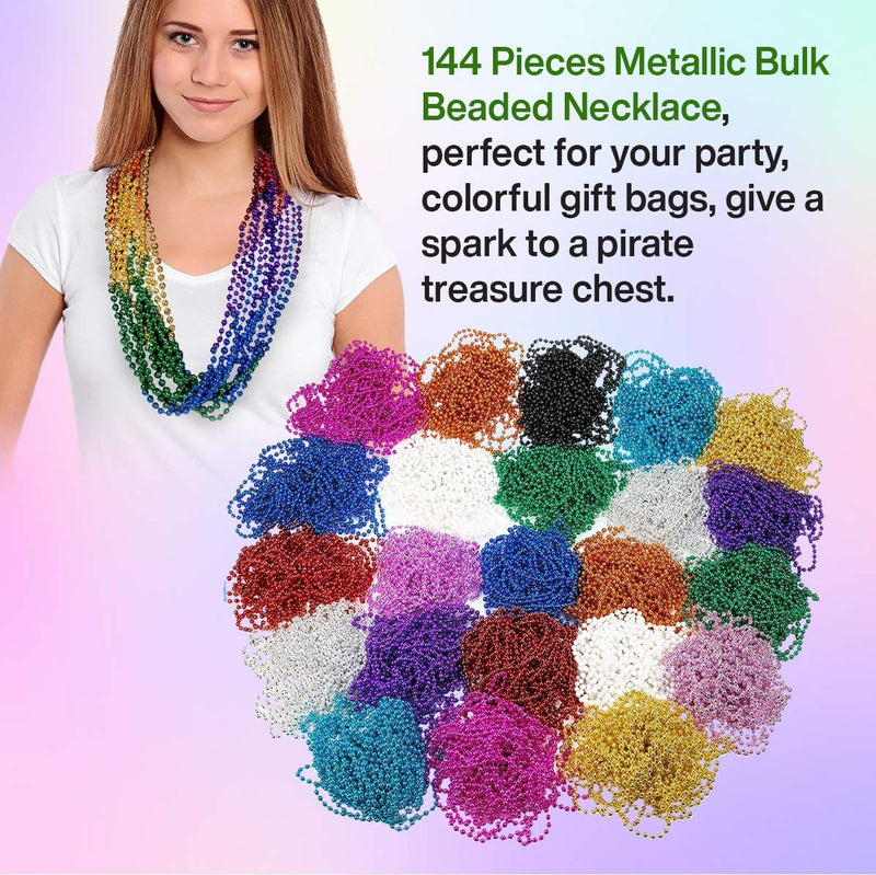 Kicko Mardi Gras Beads Necklace - 144 Pieces Metallic Bulk Party Favor Beaded Necklace