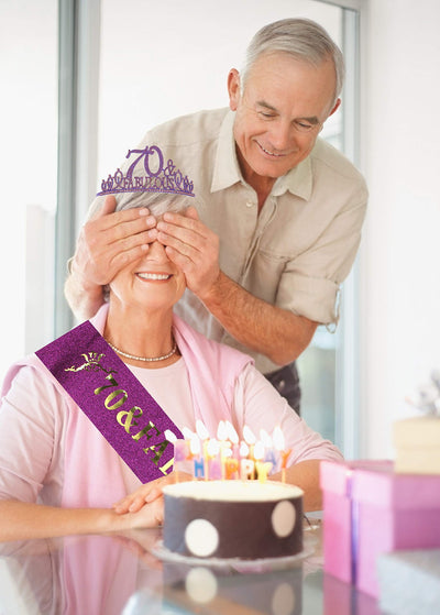 70th Birthday Gifts for Women,70th Birthday Tiara and Sash Purple,70th Birthday