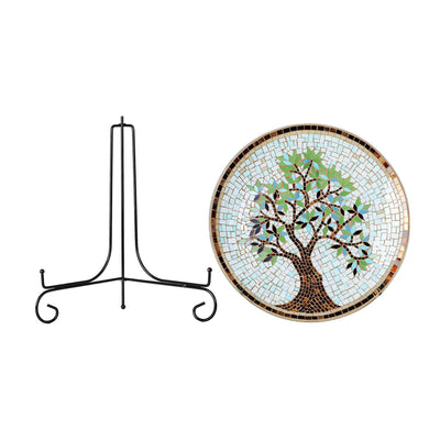 15" Round Mosaic Glass Decorative Charger Plate with Stand Tree