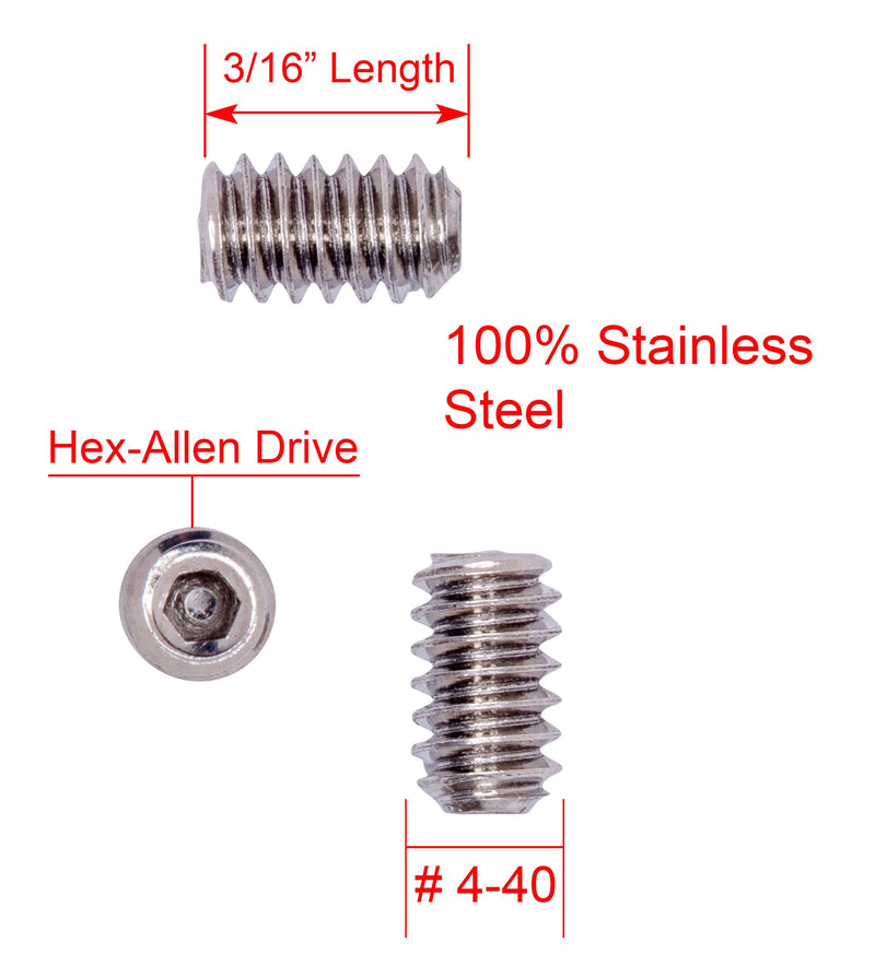 4-40 X 3/16" Stainless Set Screw with Hex Allen Head Drive and Oval Point (100 pc), 18-8