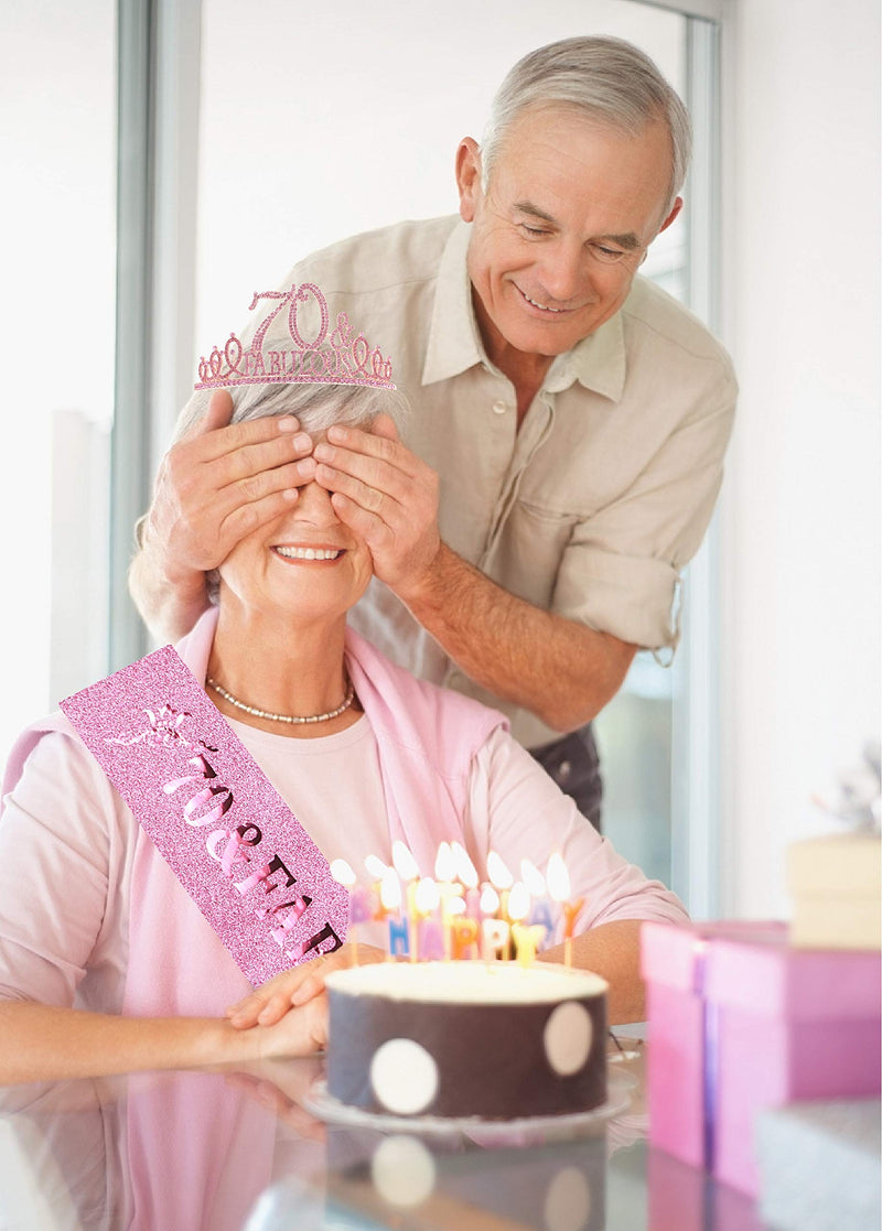 70th Birthday Gifts for Women,70th Birthday Tiara and Sash Pink,70th Birthday Decorations