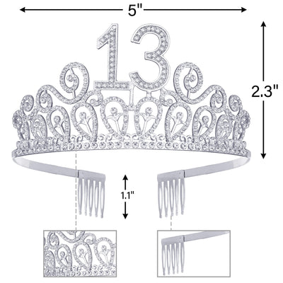 13th Birthday Sash And Tiara For Girls - Fabulous Set: Glitter Sash + Ripples