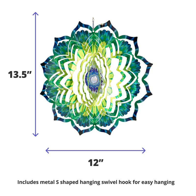 VP Home Emerald Mandala Kinetic 3D Metal Outdoor Garden Decor Wind