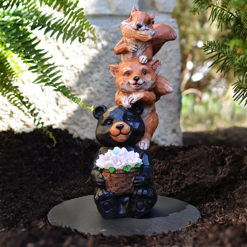 VP Home Woodland Friends Bear Fox Squirrel Solar Powered LED Outdoor Decor Garden