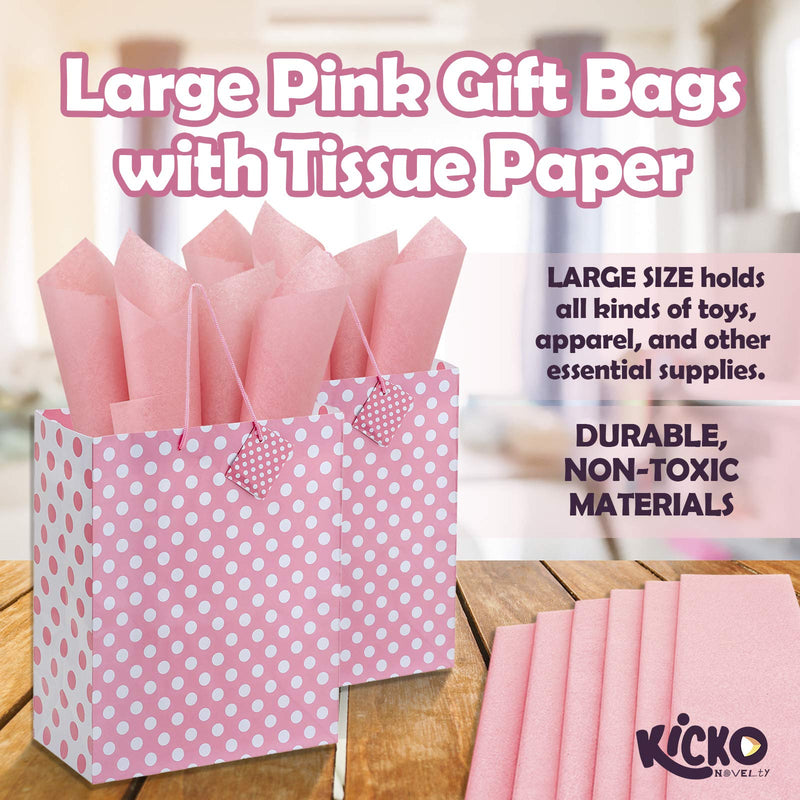 Kicko Large Pink Gift Bags with Tissue Paper - 23 Pieces - 13 Inches - for Party Favors