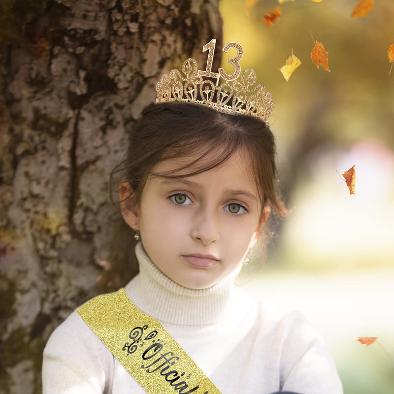 13th Birthday Sash And Tiara For Girls - Fabulous Set: Glitter Sash + Ripples