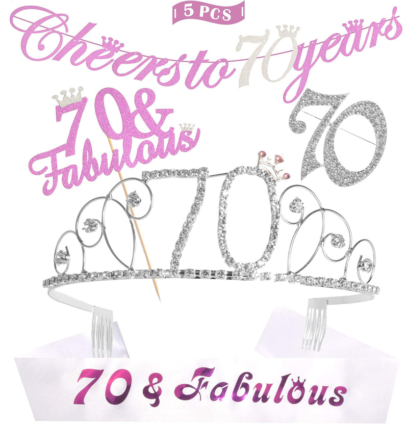 70th Birthday Decorations Party Supplies, Silver 70th Birthday Tiara, 70th Satin Sash