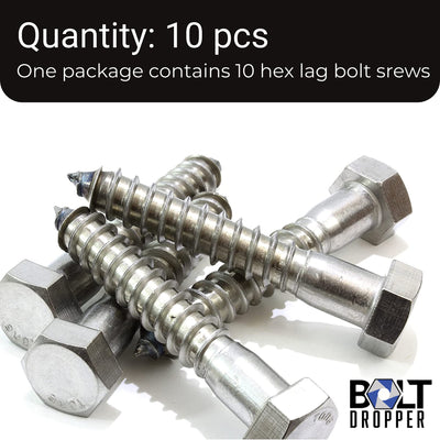 3/8" X 2-1/2" Stainless Hex Lag Bolt Screws, (25 Pack) 304 (18-8) Stainless Steel, by Bolt