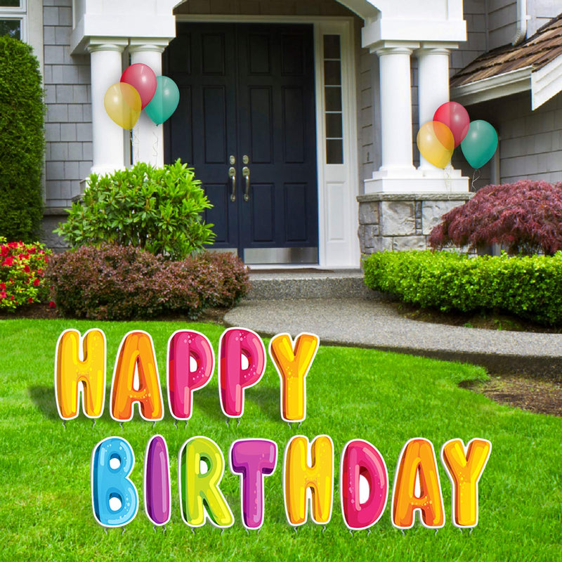 Bigtime Signs Happy Birthday Yard Signs - Colorful Lawn Letters with Metal Step Stakes