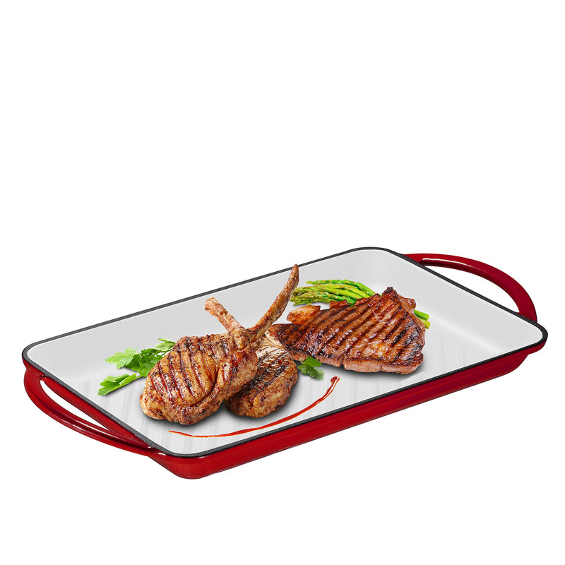 Cast-Iron Rectangular Grill Pan With Dual Handles, Non-Stick Surface, Perfect for Steaks