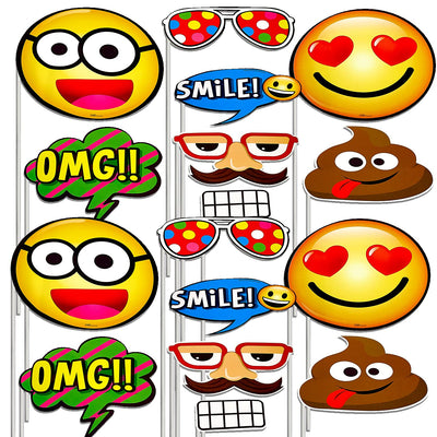 Kicko Happy Faces Photo Props on Sticks - 16 Pack - Multiple Sizes - for Kids, Party