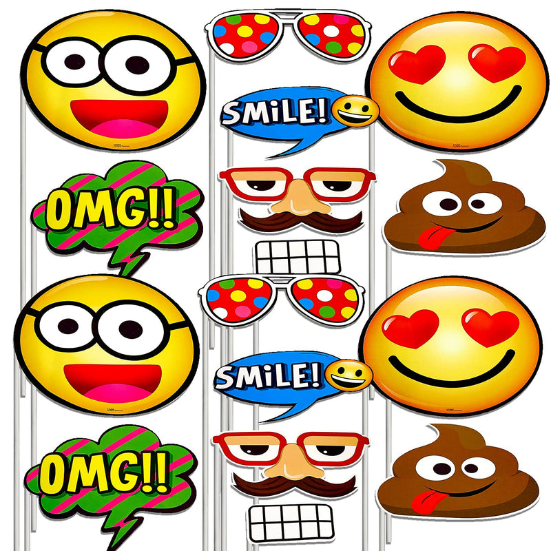 Kicko Happy Faces Photo Props on Sticks - 16 Pack - Multiple Sizes - for Kids, Party