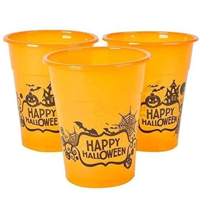 Halloween Orange Happy Halloween Plastic Party Reusable Cups - Bulk Pack of 50, 6", 8oz