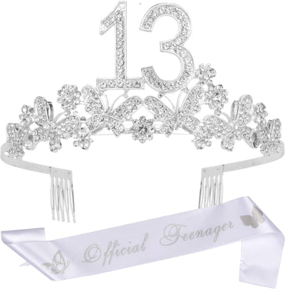 13th Birthday Gifts, 13th Birthday Decorations Party Supplies, Silver 13th Birthday Tiara