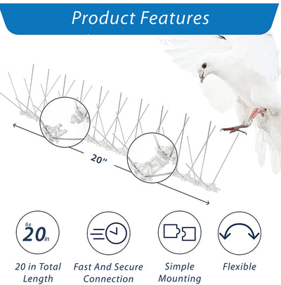 VIIRKUJA Bird Spikes 3 Metres Stainless Steel Pigeon Repellent 4 Rows Total Length 300 cm