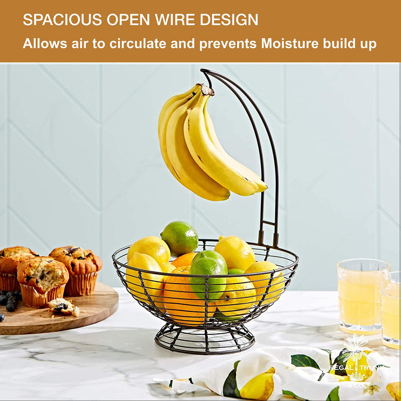 REGAL TRUNK & CO. Fruit Basket With Banana Hanger l Rustic French Farmhouse Fruit Bowl