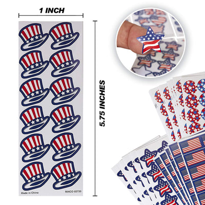 Kicko Patriotic Stickers Assortment - 1000 Pack - USA, American Flag Sheets for the 4th