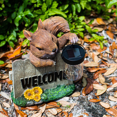 VP Home Welcome Squirrel with Lantern Solar Powered LED Outdoor Decor Garden