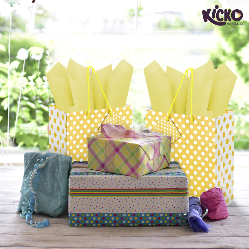 Kicko Sunflower Yellow Dot Gift Bags with Tissue Paper - 13 Pieces - 9 Inches - for Party