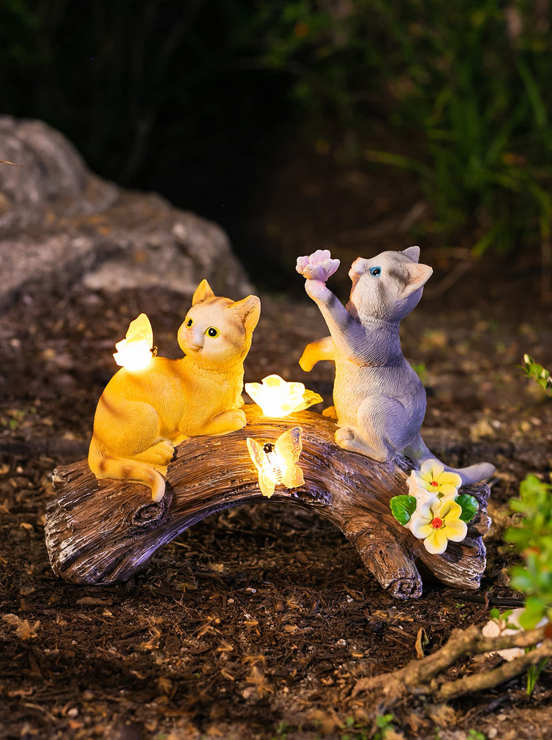 VP Home Kittens on a Log Solar Powered LED Outdoor Decor Garden