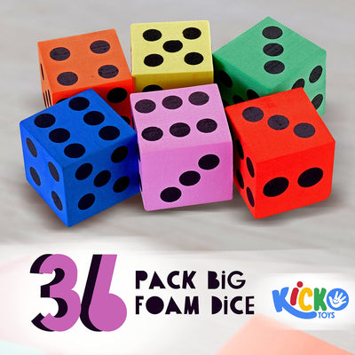 Kicko Big Foam Dice - 36 Pack - 1.5 Inch Square, Assorted Colors - Playing Games -