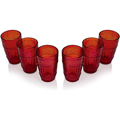 Glass Tumblers | Set Of 6 Drinking Glasses | 11Oz Embossed Design | Drinking Cups For Wa