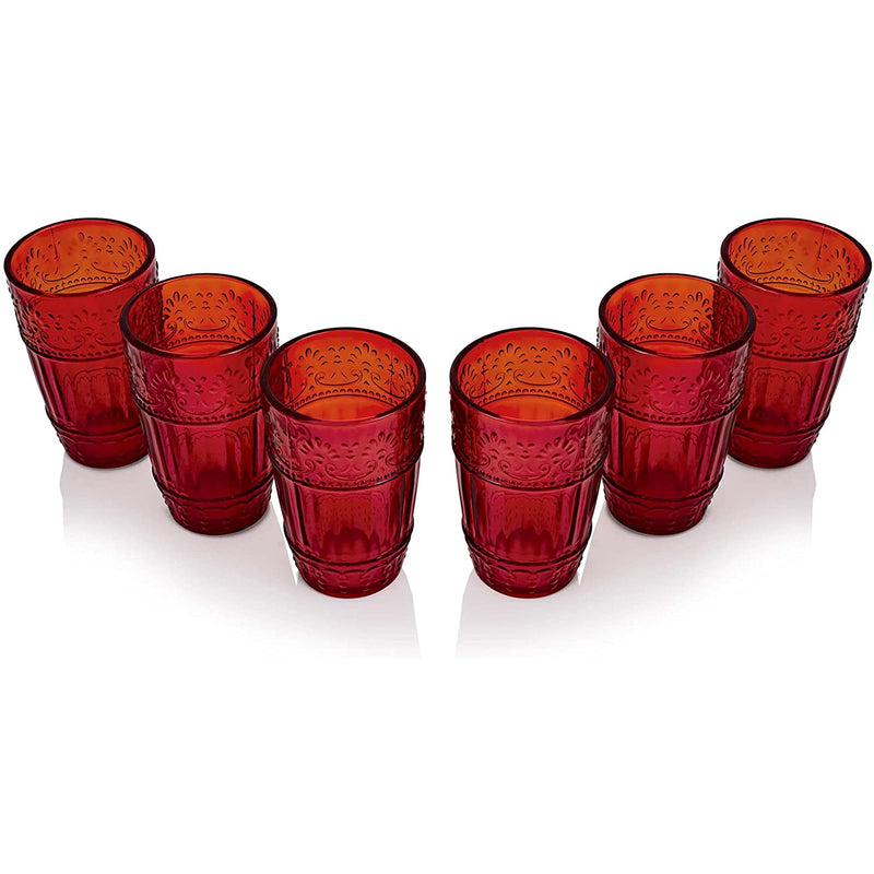 Glass Tumblers | Set Of 6 Drinking Glasses | 11Oz Embossed Design | Drinking Cups For Wa