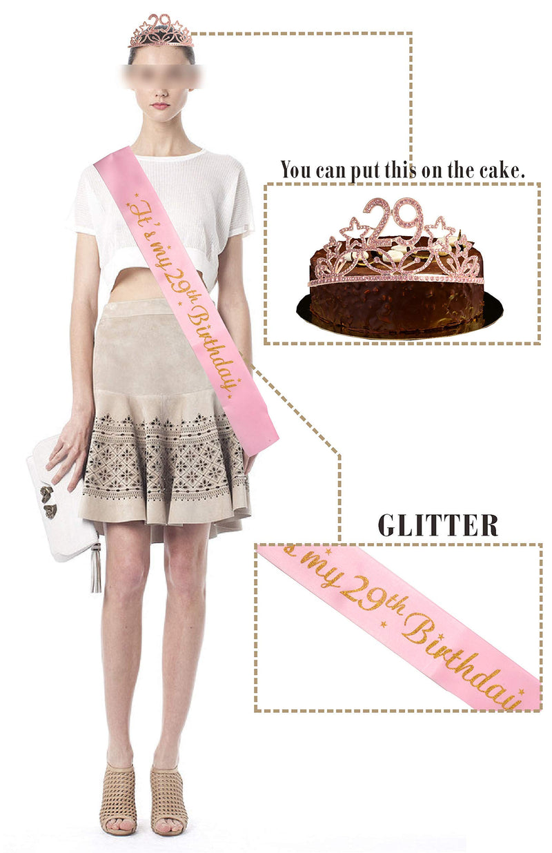 29th Birthday Sash And Tiara For Women - Fabulous Set: Glitter Sash + Waves