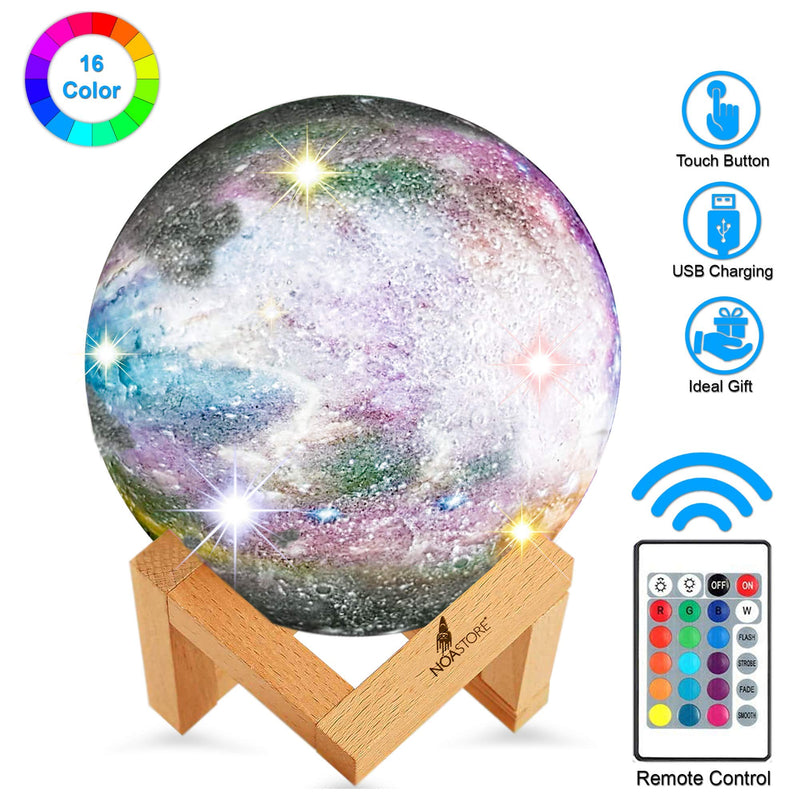 Noa Store Galaxy Moon Night Lamp - Night Light 16 Colors USB Charging, Touch