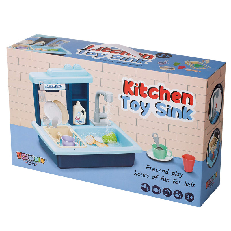 Toy Sink with Running Water and Dishes for Kids - 16 Kitchen Sink Recycles Water