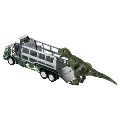 Dinosaur Toys Die-cast Transporter Jungle Truck and 9 Inch Tall Tyrannosaurs Rex Dinosaur