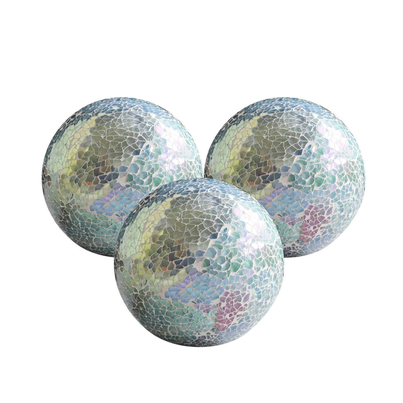 WHOLE HOUSEWARES | Decorative Balls | Set of 3 Glass Mosaic Orbs for Bowls | 4" Diameter