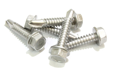 14 X 1-1/4'' Stainless Hex Washer Head Self Drilling Screws, (50 pc) 410 Stainless Steel