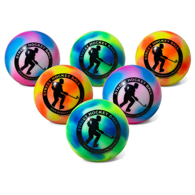 Multi-Colored Outdoor Street Hockey Balls, 6 Pack | High Density, Minimal Bounce Design