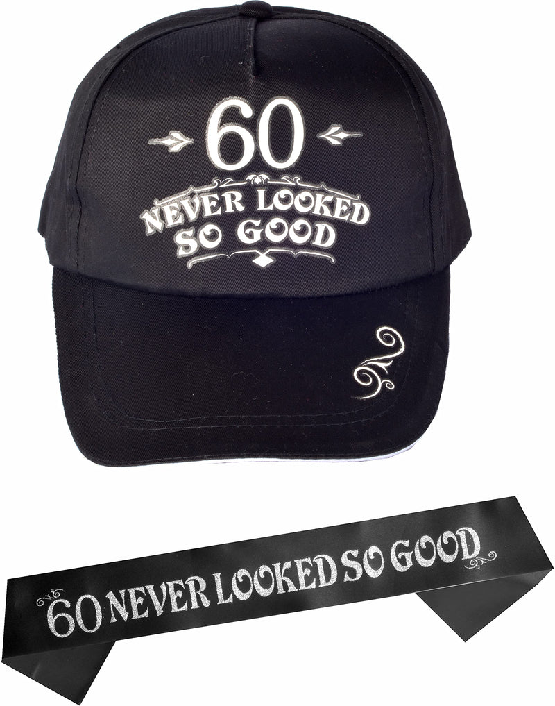 60th Birthday Gifts for Men, 60th Birthday Hat and Sash Men, 60 Never Looked So Good