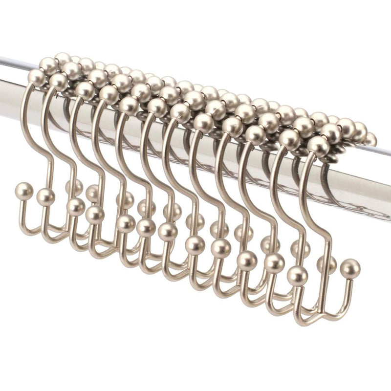 Shower Curtain Rings Hooks - Chrome Finish - Premium 18/8 Stainless Steel - Double Hooks