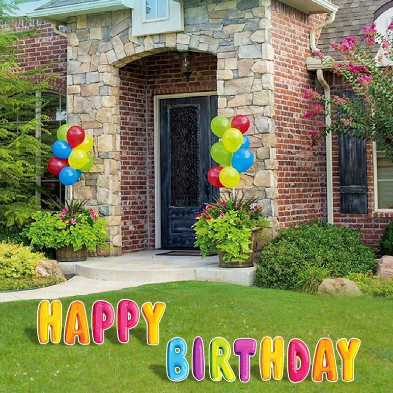 Bigtime Signs Happy Birthday Yard Signs with Stakes - 15" Colorful Lawn Letters - Balloon