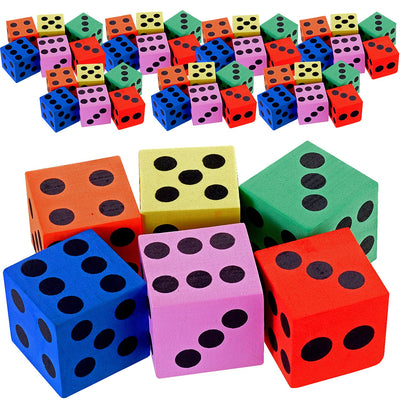 Kicko Foam Dice Set - 48 Pack of Assorted Colorful Big Square Blocks - Perfect