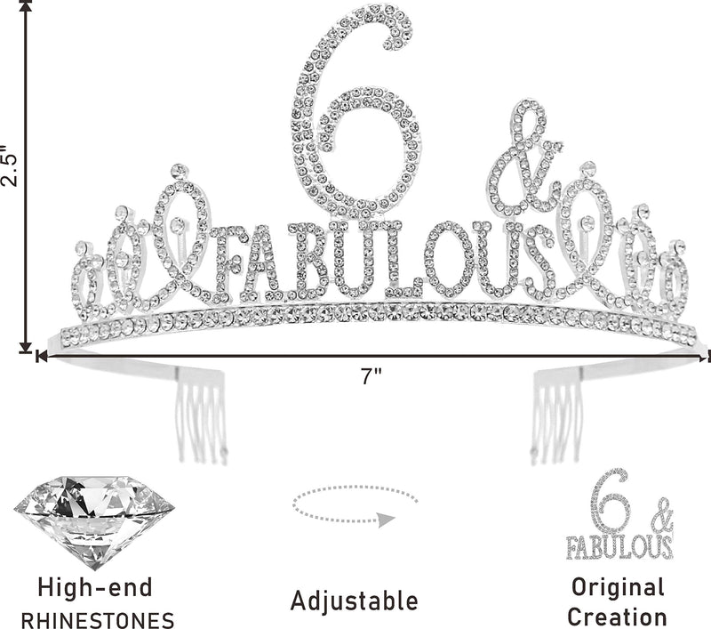 6th Birthday, 6th Birthday Gifts for Girls, 6th Birthday Tiara and Sash Silver, 6th