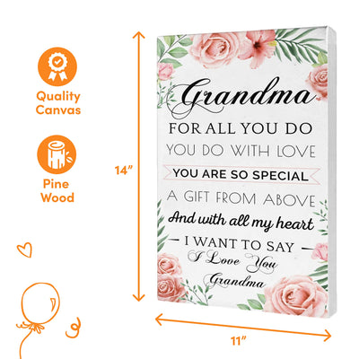 Grandma Gifts From Grandkids - Hangable Canvas Poem Gift For Grandma - Signs For Home