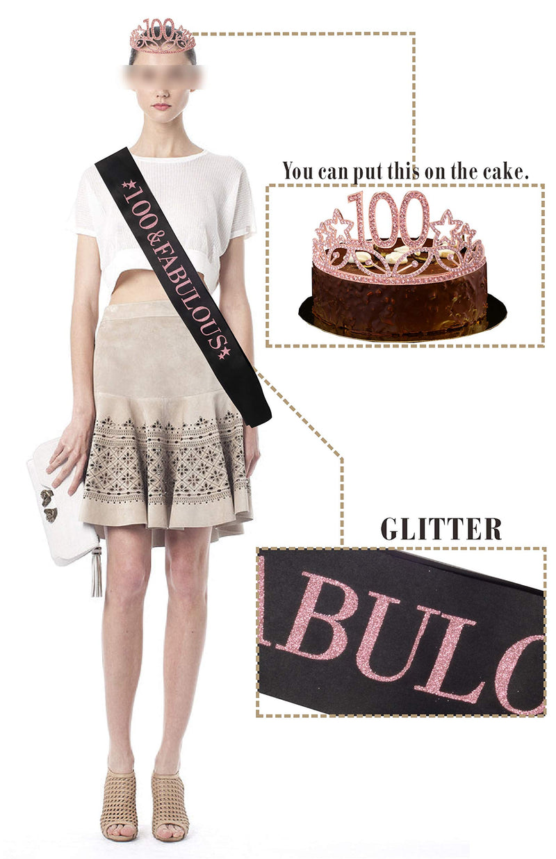 100th Birthday Sash And Tiara For Women - Fabulous Glitter Sash + Waves