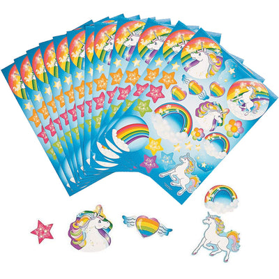 Kicko Magical Unicorn Rainbow Sticker Sheets - Pack of 12 Sheets for Fanciful Party