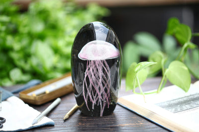 WHOLE HOUSEWARES 6 Inch Glass Jellyfish Paperweight, Glass Paperweight Figurine Glow