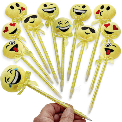 Emoticon Pens - 12 Pack - 8.5 Inch Smiling Characters Ballpen with Stylish Ribbon