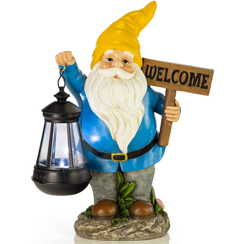 VP Home Welcome Gnome with Lantern Solar Powered LED Outdoor Decor Garden Light (Yellow