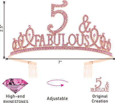 5th Birthday Gifts for Girl,5th Birthday Tiara and Sash Pink,5th Birthday Decorations