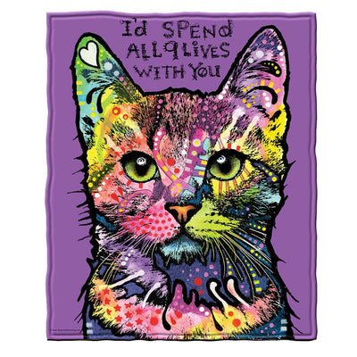 Colorful Cat Fleece Blanket For Bed, 50" X 60" Dean Russo 9 Cat Fleece Throw