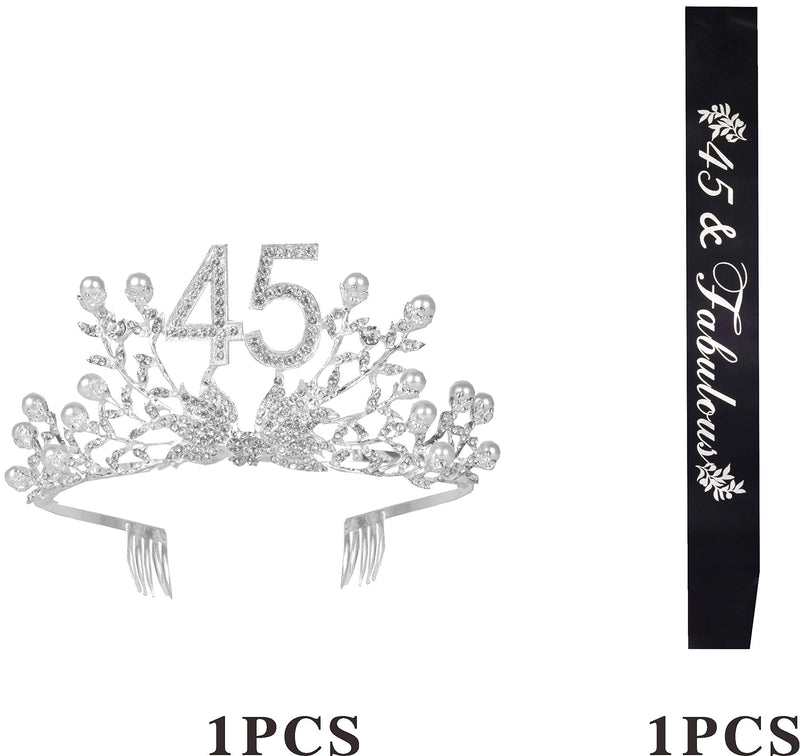 45th Birthday Gifts for Women, 45th Birthday Tiara and Sash, 45 Fabulous Sash and Crystal